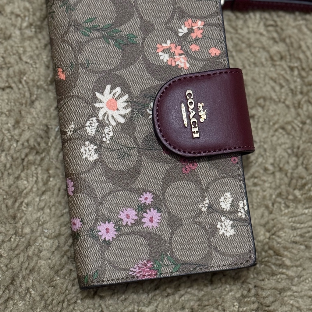 Coach Floral Print Wallet In Brown And Burgundy